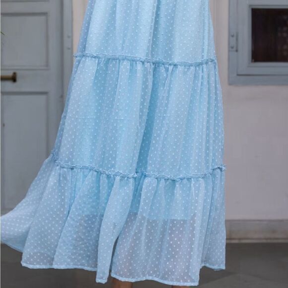Size XL Swiss Dot Pattern Peasant skirt with four tiers.  NWOT pastel blue - Picture 3 of 11